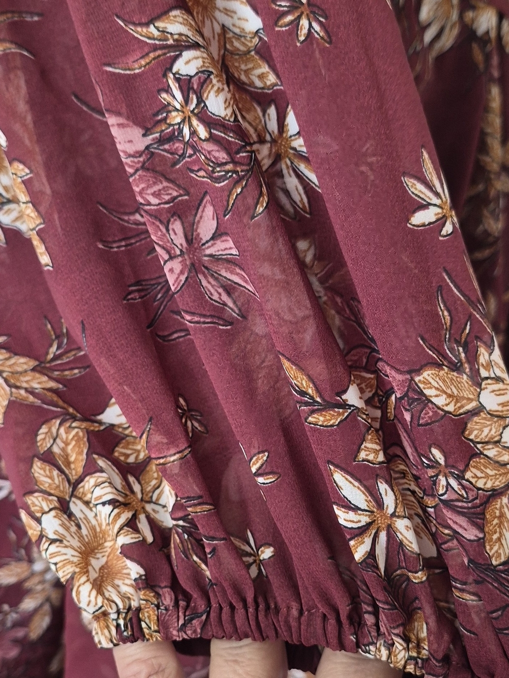 Japna Burgundy Floral Tie-Waist Long-Sleeve Dress Size XL - Picture 6 of 10